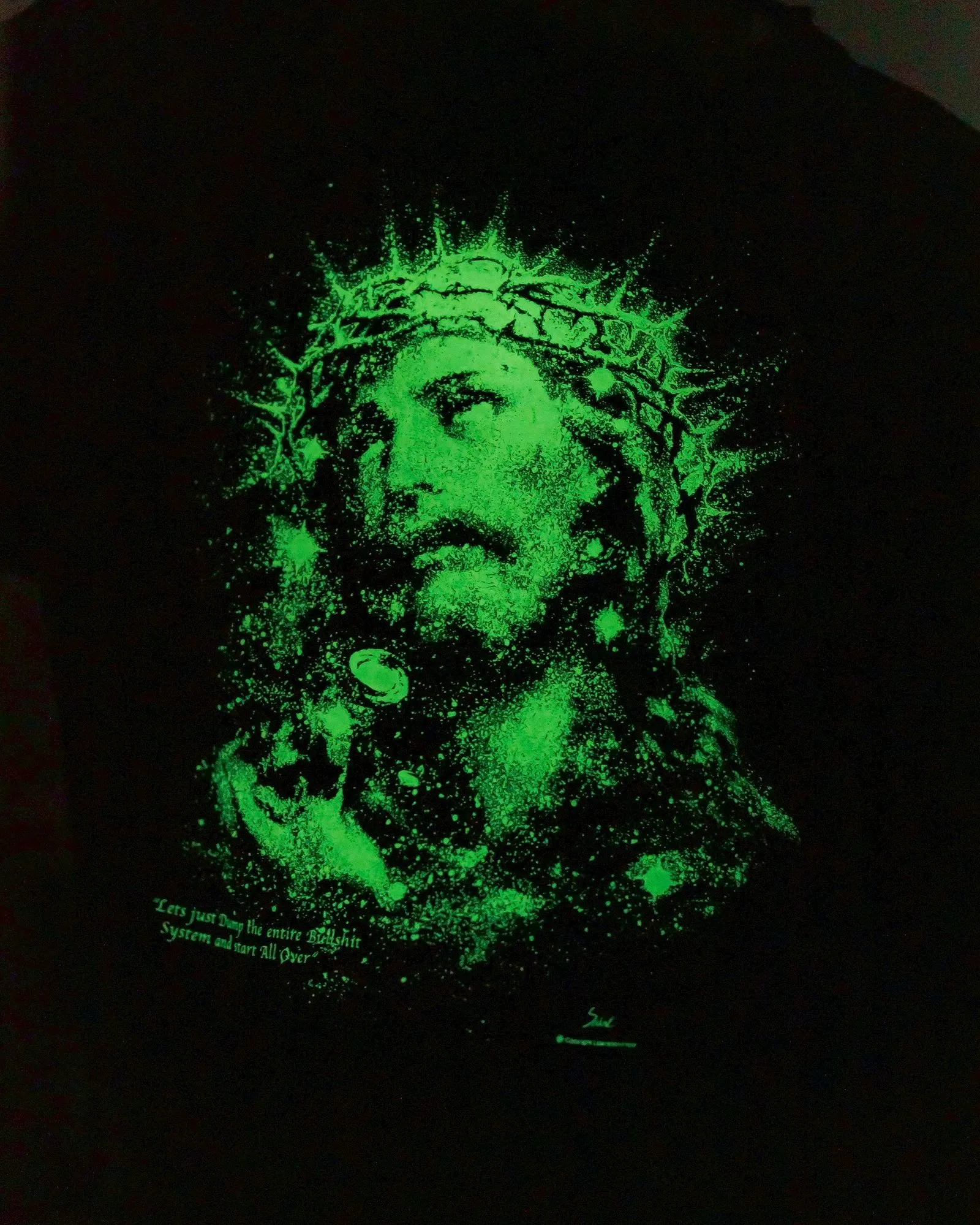 SAINT Mxxxxxx SS TEE/JESUS/BLK Luminous thorn Jesus, washed black S-XL, ready-to-wear vulcanized parts dyeing, heavy washing water spray fading, simulating natural fading texture, creating new vintage effect on the ceiling, environmentally friendly luminous paste imported from Japan, significant luminous effect, tube-woven OE yarn fabric, correct accessories, top purchasing agent level